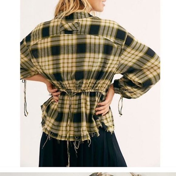 Free People shirt We The Free Black and Green Plaid Pacific Dawn Frayed small - Picture 8 of 8